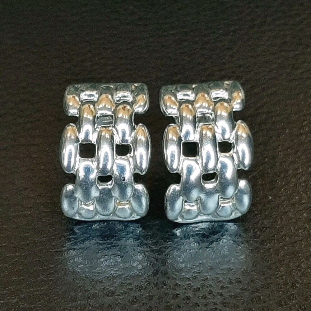 Vintage Avon Earrings Silver Tone Studs Signed Weave Like Pattern
